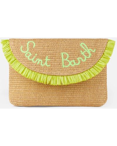 Mc2 Saint Barth Straw Pochette With Fringes And Front Embroidery - Yellow