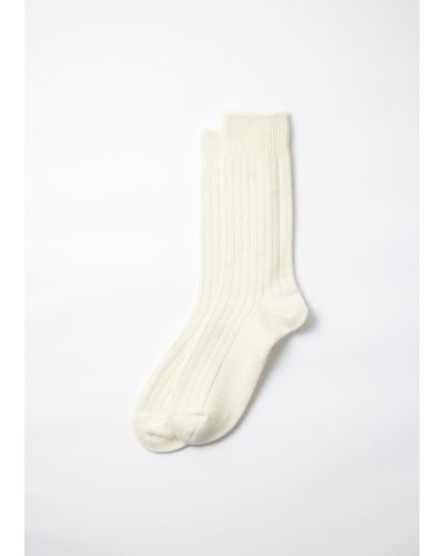 RoToTo Cotton Wool Ribbed Crew Socks - White