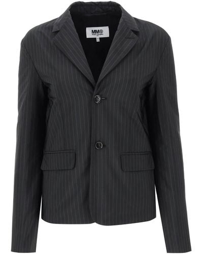 MM6 by Maison Martin Margiela Padded Blazer With Pinstripe Motif - Black