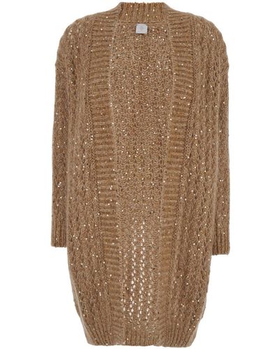 Eleventy Long Cardigan With All-Over Sequins - Brown