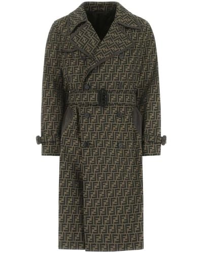 Fendi Embroidered Polyester Blend Trench Coat - Green