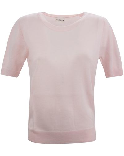 P.A.R.O.S.H. Linfa Short-Sleeve Fine-Knit Top - Pink