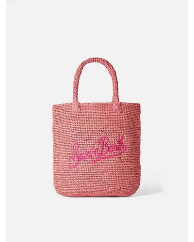 Mc2 Saint Barth Raffia Bucket Bag With Embroidery - Pink