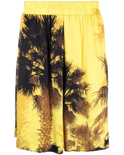 Laneus Palm-Tree Print Shorts - Yellow