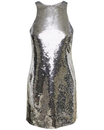 MICHAEL Michael Kors Mini Silver Dress With All-over Paillettes Embellishment In Recycled Fabric - Gray