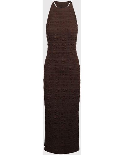 Nanushka Seersucker Midi Dress - Brown