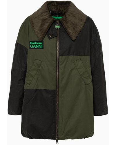 Barbour X Ganni Paneled Waxed Cotton Bomber Jacket - Green