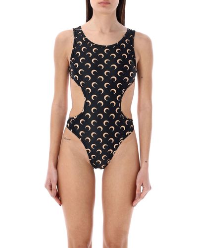 Marine Serre All-Over Moon One-Piece Swimsuit - Blue