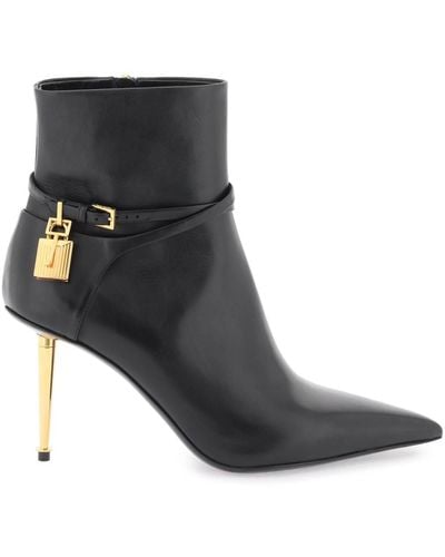 Tom Ford Leather Ankle Boots With Padlock - Black