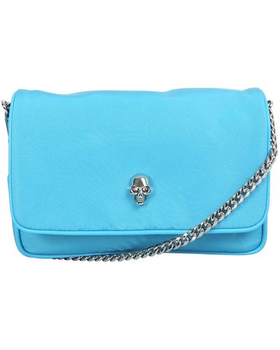 Alexander McQueen Skull Small Light Blue Shoulder Bag In Recycled Polyfaille With Skull Detail At Front And Chain Shoulder Strap