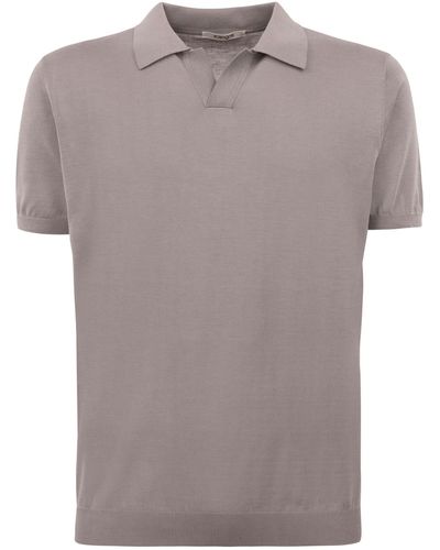Kangra Silk And Cotton Shaved Polo Shirt - Gray