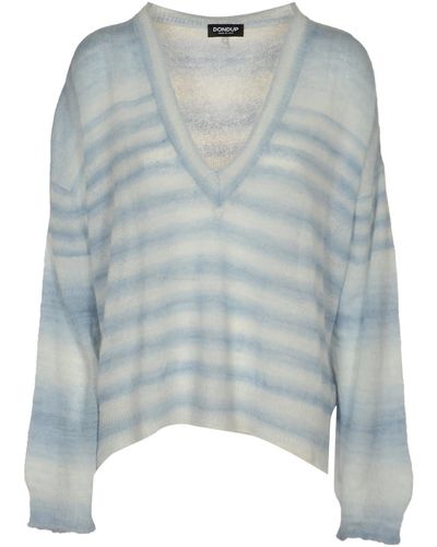 Dondup V-Neck Stripe Dyed Jumper - Blue