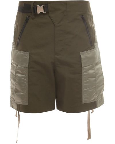 Sacai Paneled Belted Cargo Shorts - Green