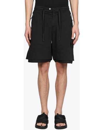 Stone Island Shadow Project Summer Shorts Chapter 2 Black Cotton Bermuda With Drawstring