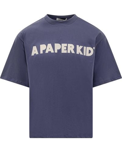 A PAPER KID Logo Print T-Shirt - Blue