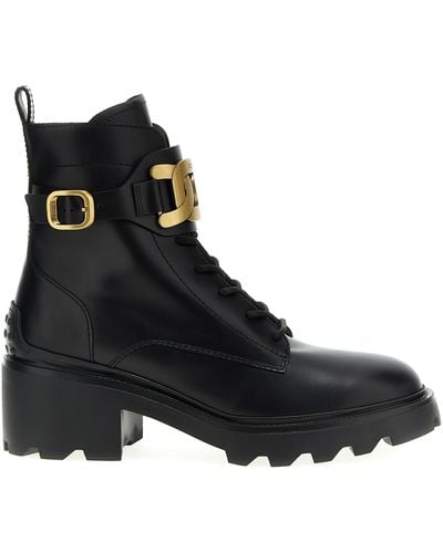 Tod's Leather Navy Chain Detail Boots. - Black
