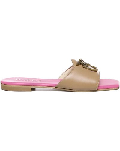 Pinko Flatt Leather Slippers - Pink