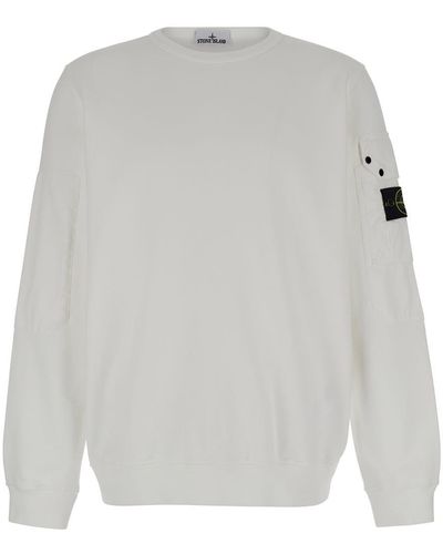 Stone Island Crewneck Sweater With Patch Pocket - Gray