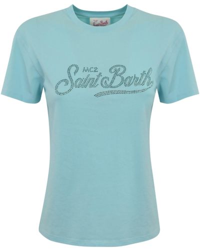 Mc2 Saint Barth Emilie T-Shirt With Light Rhinestone Logo - Blue