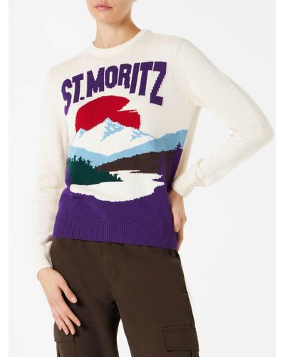 Mc2 Saint Barth Crewneck Sweater With St.Moritz - White