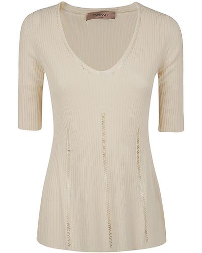 Twin Set Round Neck Pullover - Natural
