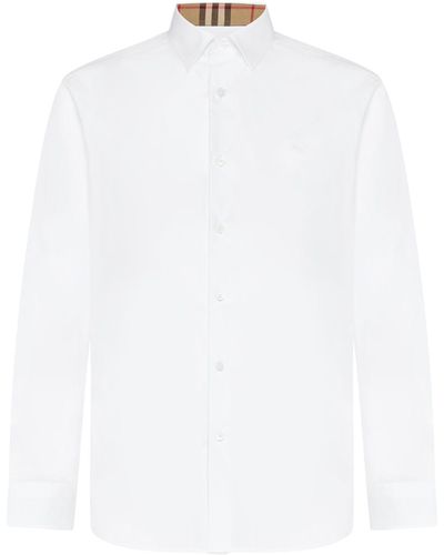 Burberry Long Sleeve Shirt With Tonal Logo Embroidery - White