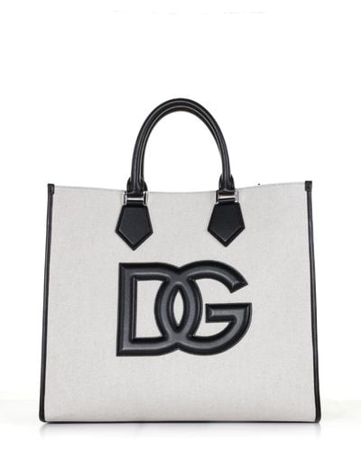 Dolce & Gabbana Canvas Shopping Bag - White