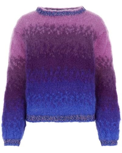 Rose Carmine Embroidered Stretch Mohair Blend Jumper - Purple