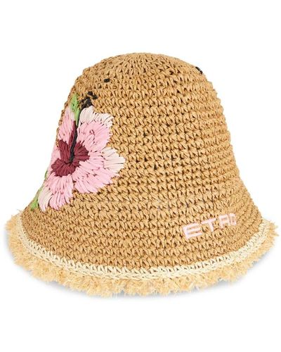 Etro Raffia Bucket Hat With Embroidery - Natural