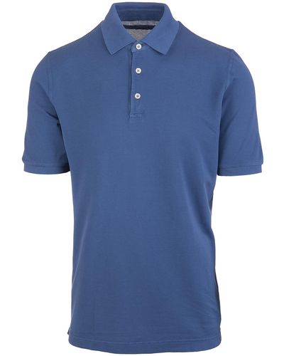 Fedeli Blue Man Polo Shirt In Pique Cotton
