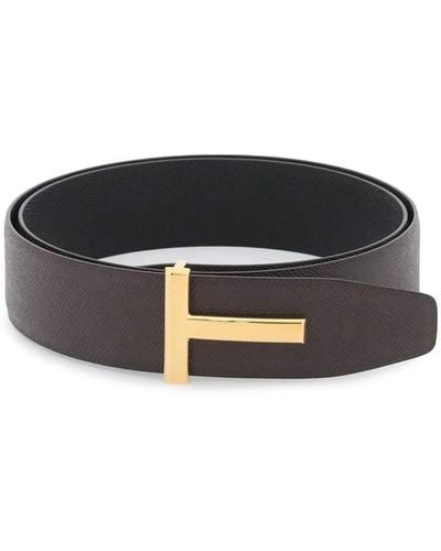 Tom Ford Reversible Belt With T Buckle - Black