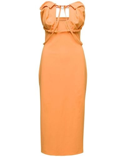Jacquemus Orange Midi Dress La Robe Bikini In Cotton Blend Woman