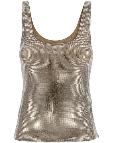 GIUSEPPE DI MORABITO Clear Crystals Decoration Wide Neck Tank Top - Brown