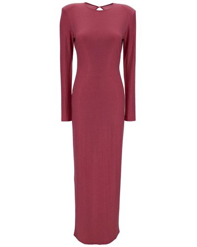 ROTATE BIRGER CHRISTENSEN Red Maxi Dress With Rhinestone Embellishment In Stretch Fabric Woman