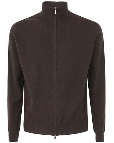 FILIPPO DE LAURENTIIS Wool Cashmere Long Sleeves Full Zipped Jumper - Brown