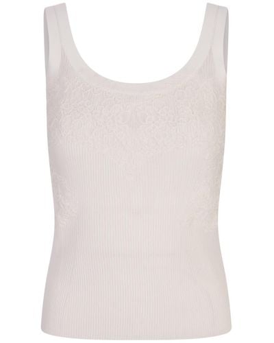 Ermanno Scervino Ribbed Tank Top With Lace - White