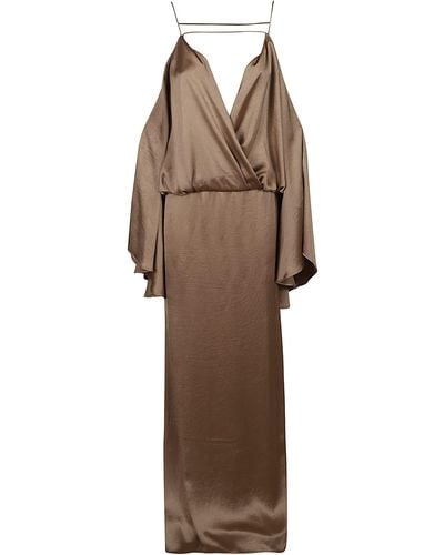 Blumarine Loose Fit V-Neck Long Dress - Brown