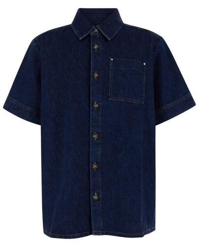 A.P.C. Short Sleeve Shirt With Patch Pocket - Blue