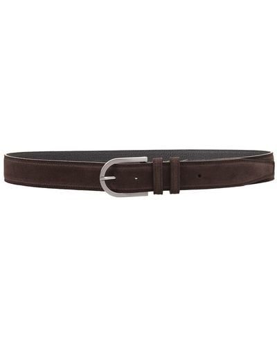 Kiton Suede Belt With Silver Buckle - Brown