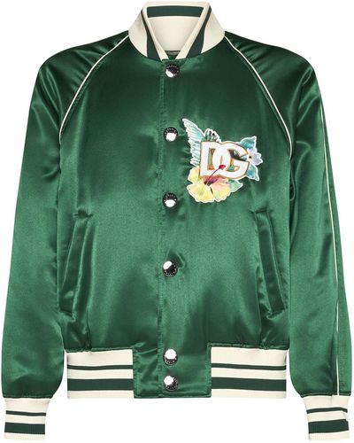 Dolce & Gabbana Logo-patch Satin Varsity Bomber Jacket - Green