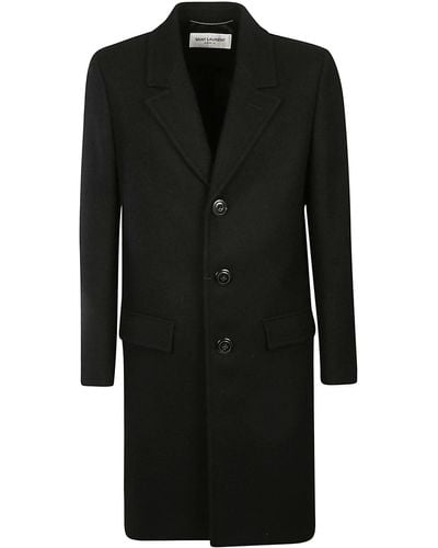 Saint Laurent Classic Plain Buttoned Coat - Black