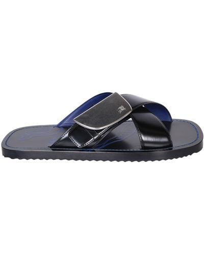 Burberry Ekd Stripe Shield Sandals - Blue