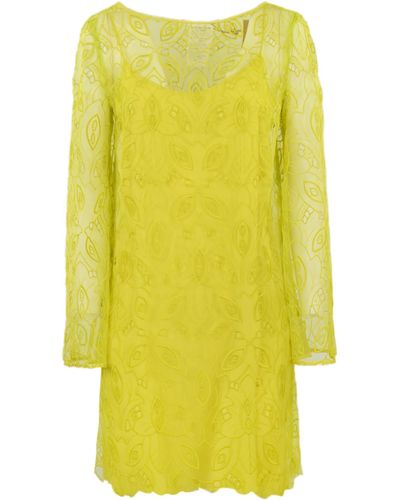 Max Mara Studio Bracco Dress In Embroidered Organza - Yellow