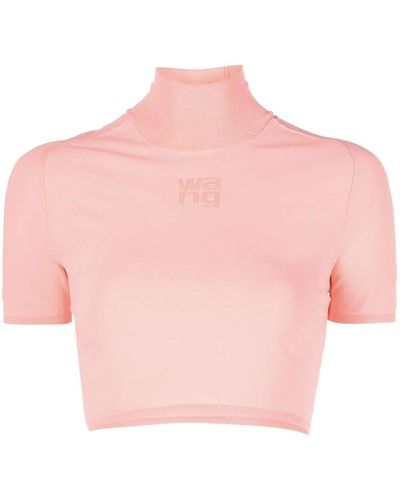 Alexander Wang Logo-embroidered Cropped T-shirt - Pink