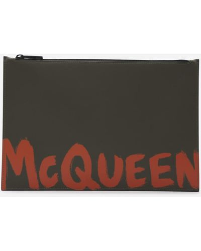 Alexander McQueen Leather Clutch Bag With Contrasting Logo Print - Men - Multicolour