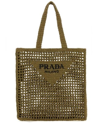 Prada Khaki Crochet Shopping Bag - Metallic