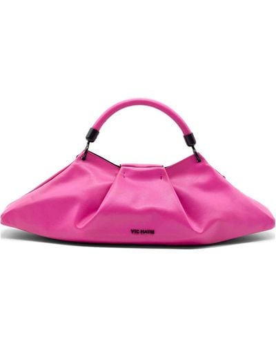 Vic Matié Fuchsia Leather Clutch Bag With Shoulder Strap - Pink