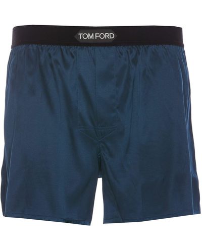 Tom Ford Logo Silk Boxer - Blue