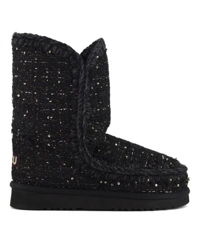 Mou Sequin-embellished Tweed Boots - Black
