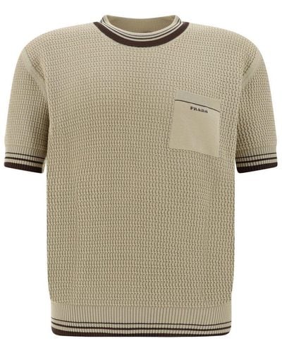Prada Short-Sleeved Crewneck Sweater - Natural